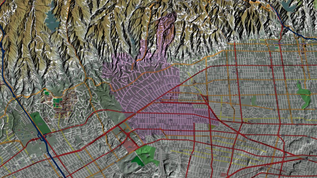 terrain-style map view of Beverly Hills, California