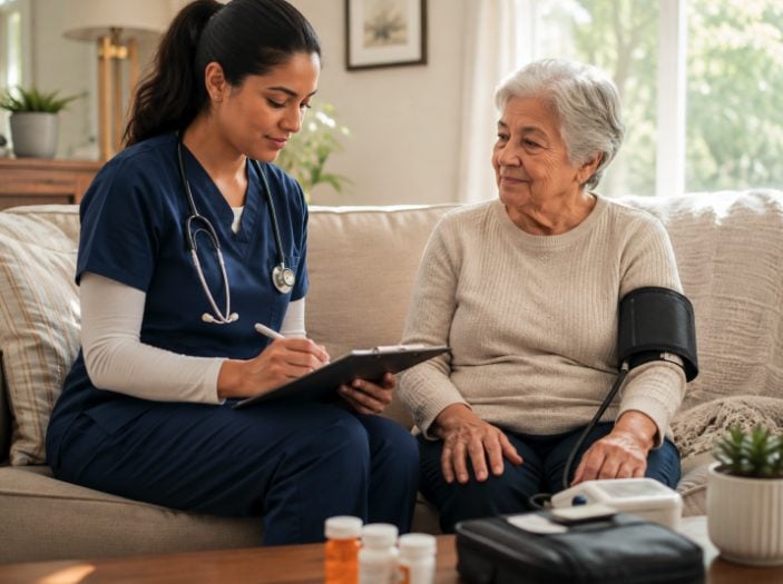 Home health patient receiving care from a doctor