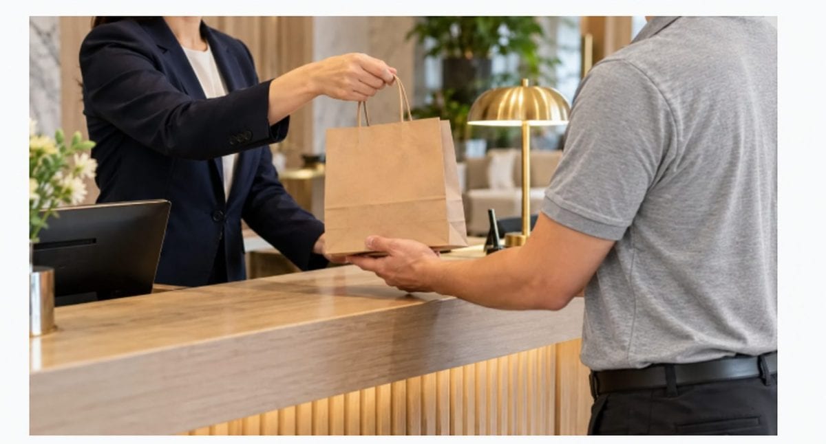 courier picking up item at hotel